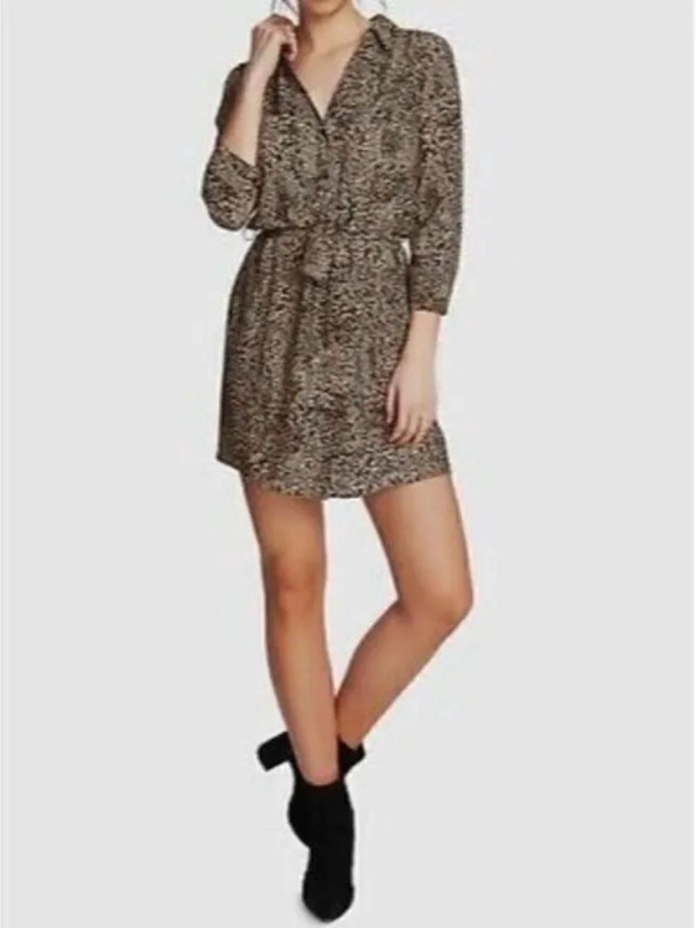 1. State Leopard Print Shirtdress Small 3/4 Sleeve Belt Fall City Chic Maximal